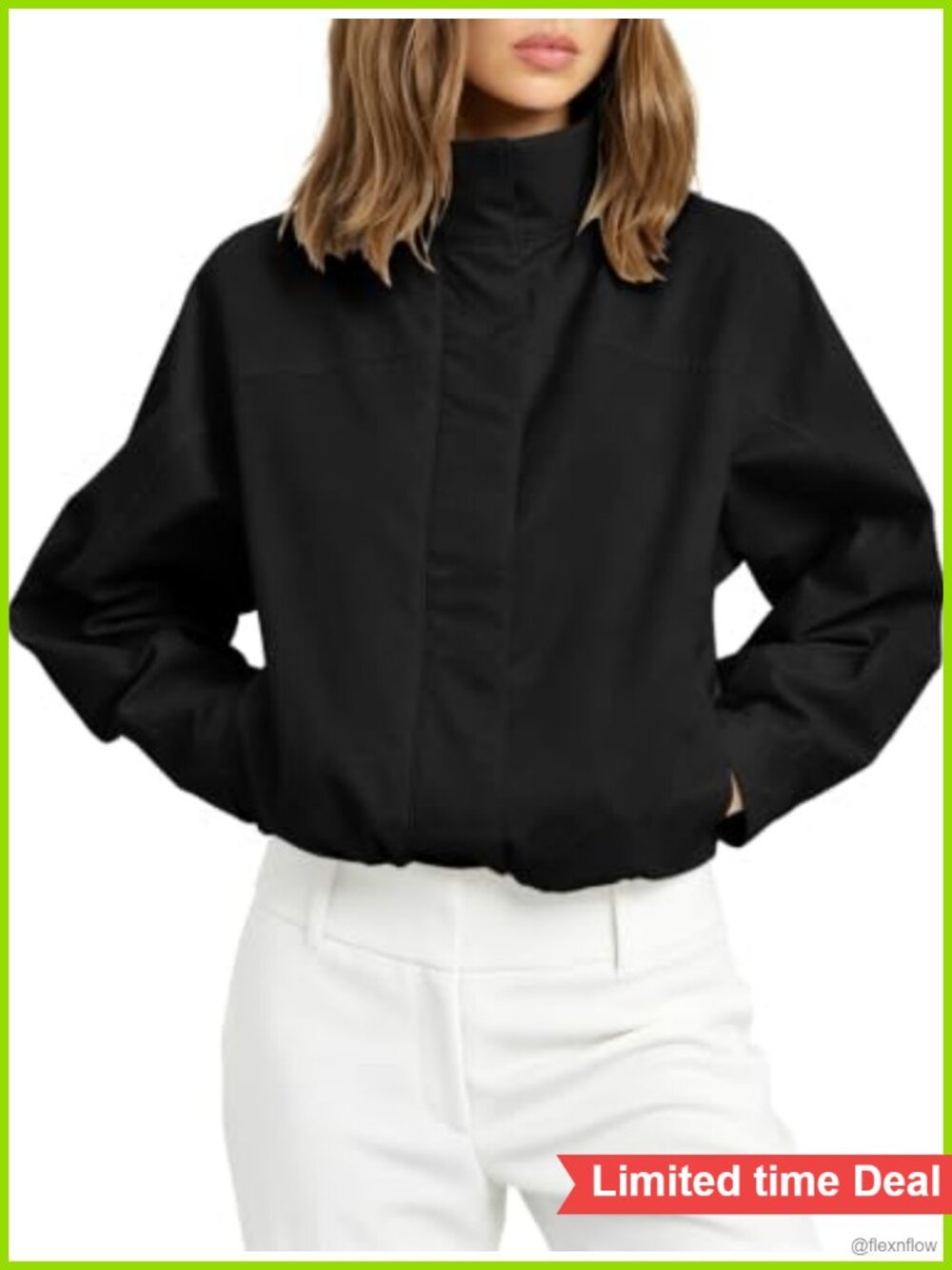 Womens Cropped Utility Funnel Neck Jacket Lightweight Casual Coat